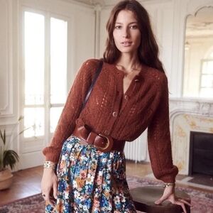 Sezane Mario Brown Cable Knit Sweater Cardigan Size XS